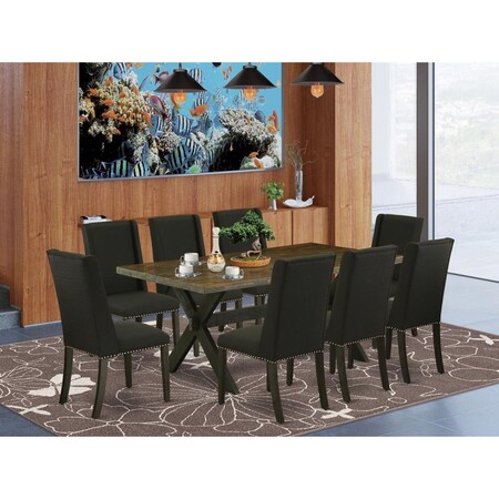 East West Furniture 9 Piece X-Style Dining Table Set - Black X677FL624-9